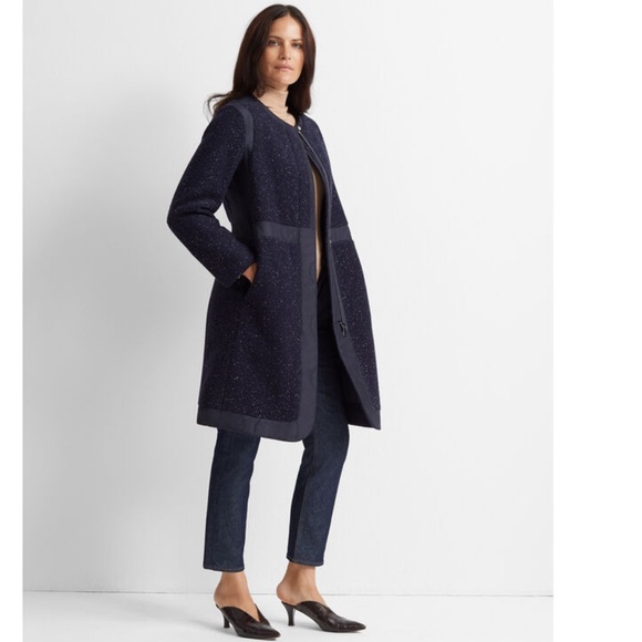 Club Monaco Navy Mixed Media Quilted Coat, XS - Picture 2 of 9